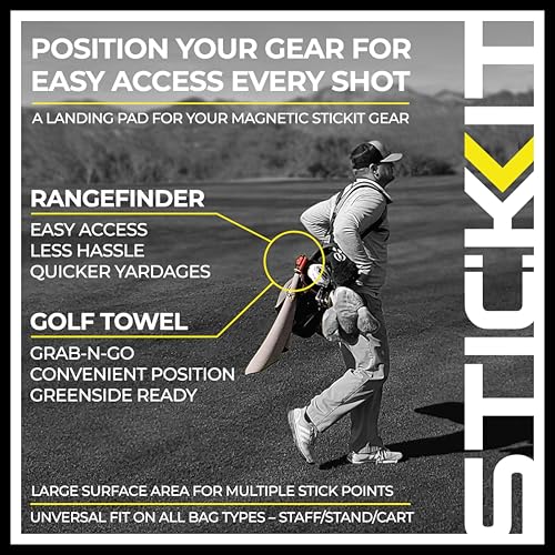 STICKIT Metal Golf Bag Landing Pad | Industrial-Grade Steel Bag Clip for Magnetic Golf Gear | Universal Fit, Secure Hold & Quick Access for Rangefinders, Accessories | Ultimate Golf Bag Organizer