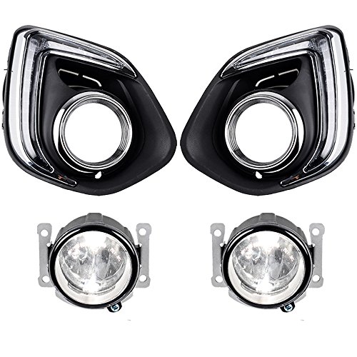 AMOPA 2X Front Fog Lights H11 Bulbs Left Right with Mounting Brackets + 2X LED DRL Daytime Running Light + 1X DRL Digital White and Amber