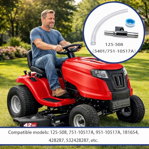 HDFRIX Oil Drain Valve 125-508 with Hose, Lawn Mower Oil Drain Valve Replacement for MTD Cub Cadet, 3/8-18 NPTF Thread 1/2 Hose Kit, Stainless Steel Shut Off Valve for Lawn Tractor 1 Pack