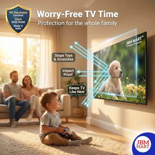 Image of JBM MART 49 Inch TV Screen Protector - Tempered Glass Guard, 9H Hardness, Scratch resistance, Crystal Clear | 3 mm Thickness
