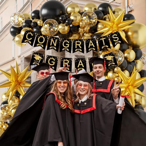 Sllyfo Graduation Decorations 2026 Black and Gold, 2026 Graduation Party Decorations Balloon Arch Kit, Black and Gold Graduation Balloons Class of 2026, Graduation Balloon Banner Arch Kit - 4