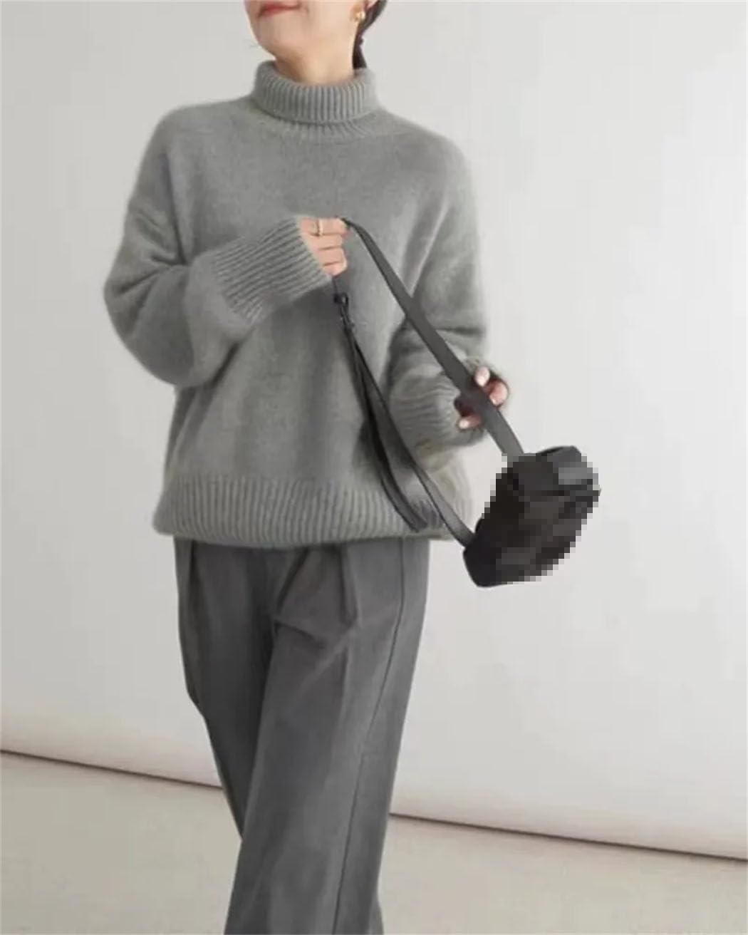 Haitpant Maglione da donna in cashmere a collo alto pesante autunno inverno allentato a maniche lunghe in lana