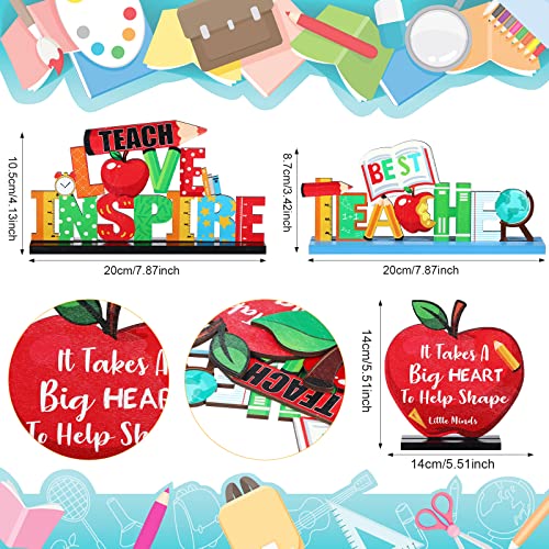Image of Jetec 4 Pack Teacher Appreciation Table Centerpieces, Wooden Teacher Appreciation Week Table Decorations Wood Desk Signs Thank You Gifts for End of Year Graduation Gifts from Students