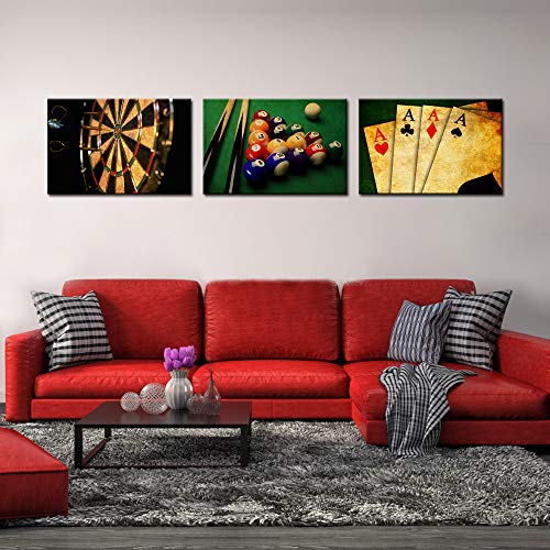 Nachic Wall - Vintage Wall Art For Living Room Retro Poker Darts Billiards Pictures Wall Art Print Leisure Sport Painting For Game Room Man Cave Wall Decoration Gallery Canvas Wrapped Ready To Hang #TOP1