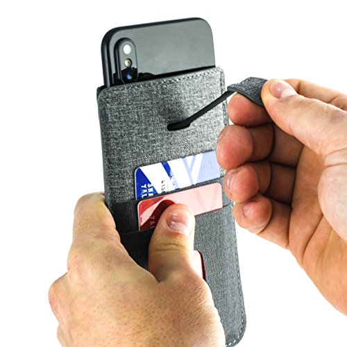 Dockem Luxe Wallet Sleeve 2.0 For Iphone 11 Pro Max (6.5), Xs Max, 8 Plus, 7 Plus: Twill Canvas Style Synthetic Leather Card Case: Ultra Slim Pouch Cover With 4 Card Holder Slots (Black/Grey) #TOP5