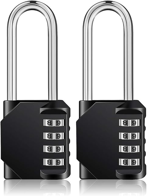 ZHEGE Combination Padlocks Long Shackle, Outdoor Padlocks Heavy Duty and Weatherproof for Fence Gate, Shed, Hasp, 4 Digit Code Locks Long Shank for Gym and School Lockers (2 Pack, Black)