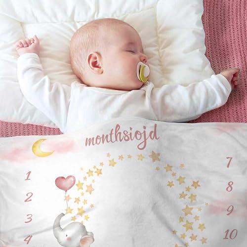 Image of OLIVE OLIVIA Personalized Monthly Baby Milestone Blanket, Baby Months Blanket, Perfect Custom Newborn Gifts,50 inchx60 inch
