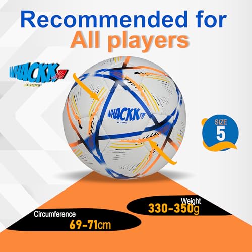 Image of WHACKK Football Size 5 Soccer Ball Hand Stitched for Practice & Training - Original PVC Waterproof. 3 Layered Ideal Sports Ball for All Ages on Ground, Grass and Turf (Hagi, Navy Orange)
