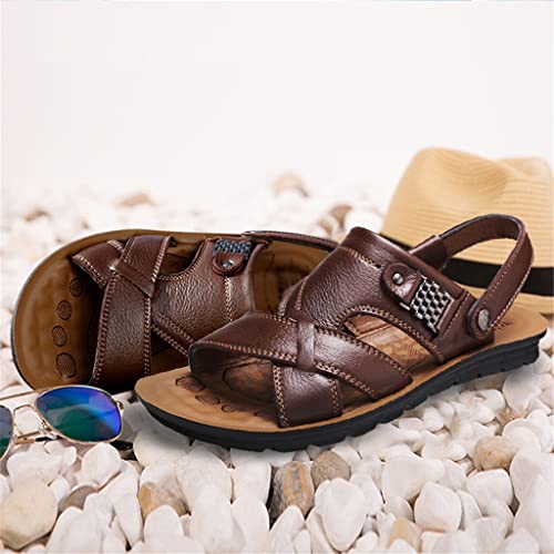 Beach Shoes Men's Trend Casual Non-Slip Sandals Leather Men's Sandals Shoe(White-Patch Five-Pointed star4,8.5code)2