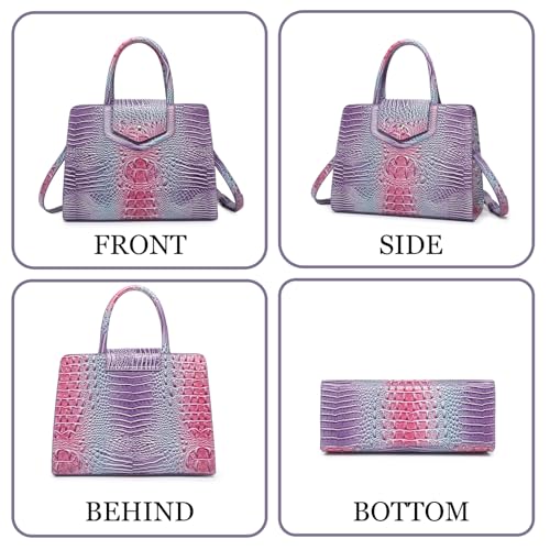 Image of Makcr Joacbv Women Embossed Pattern Satchel Handbags Wallet 3 pcs Set Crossbody Tote Top Handle Vegan Leather Ladies Bag | Embossed Pattern