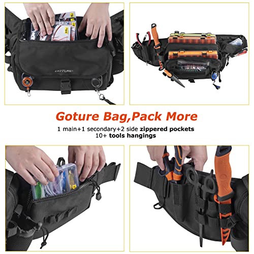 Goture Portable Sling Fishing Tackle Bag Gear Storage Fly Fishing Fanny Pack, Rod Holder, Removable Shoulder Strap, 900D Water-Resistant Waist Bag Fishing Gift For Men #TOP3