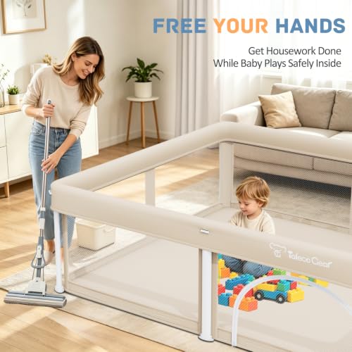 Image of TOREVSIOR Foldable Baby Playpen with Mat, 50 inchx71 inch F oldable P laypen for Babies and Toddlers, Indoor & Outdoor Kids Safety Play Pen, Portable Play Yard, Foldable Baby Playpen with 50 Ocean Balls