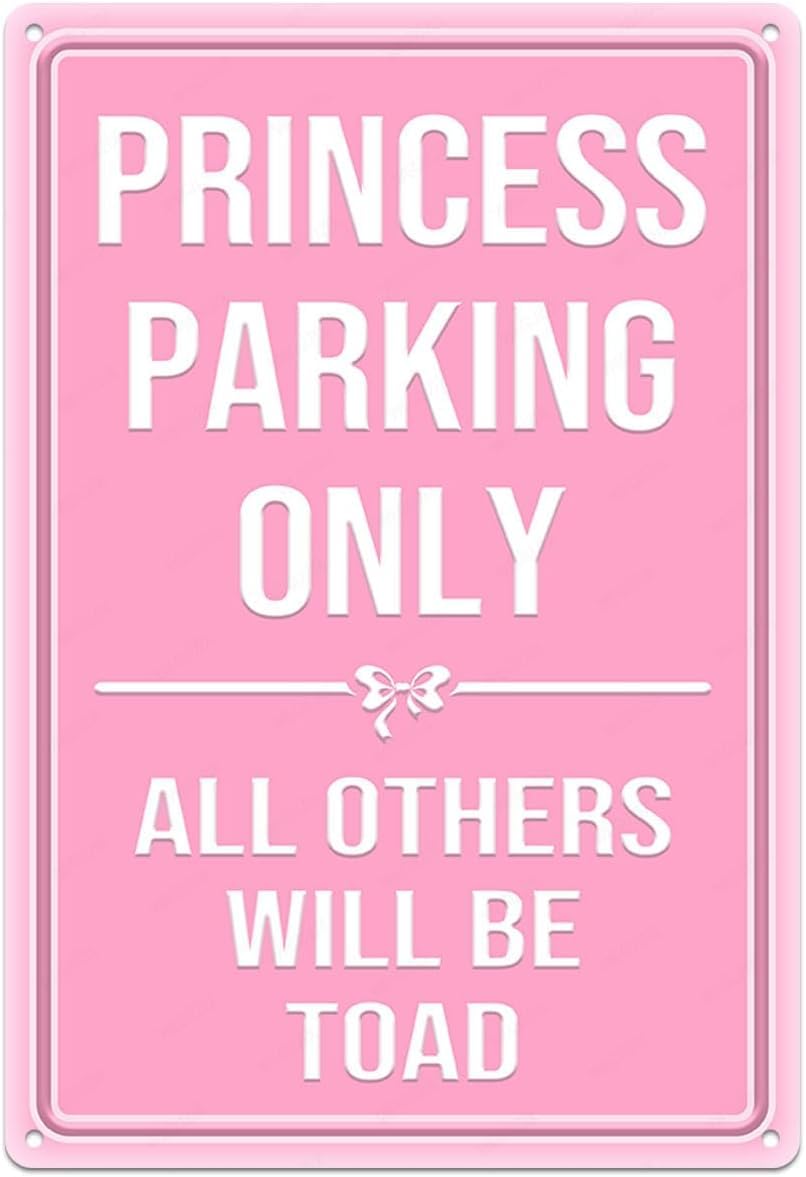 SMAZDFXX Princess Parking Only Metal Sign Light Pink Art Poster Room Decor Aluminium Hanging Plaque for Home Bedroom Bathroom Girls Cave Dorm Wall Decorations 5.5"x8"