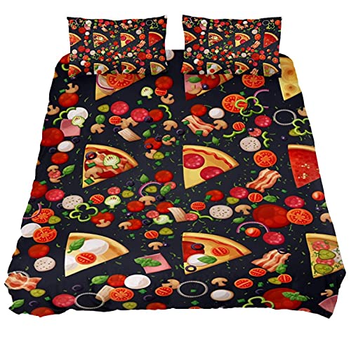 Xinxunfushi Italian Pizza Duvet Cover Set, 3 Pieces Bedding Set With Zipper Closure, 2 Pillow Shams 1 Duvet Cover, Comforter Cover For Childrens/Kids Twin Size #TOP1