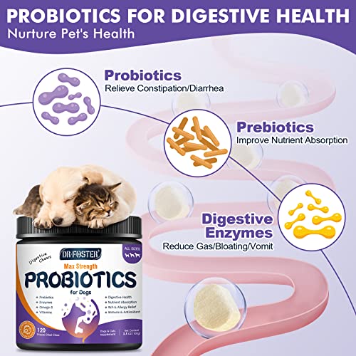 Probiotics For Dogs, Dog Probiotics And Digestive Enzymes, With Prebiotic For Digestive Health, Dog Vitamins For Immune & Skin Health, Omega-3 For Allergy & Itch Relief, 120 Chicken Flavored Chews #TOP2