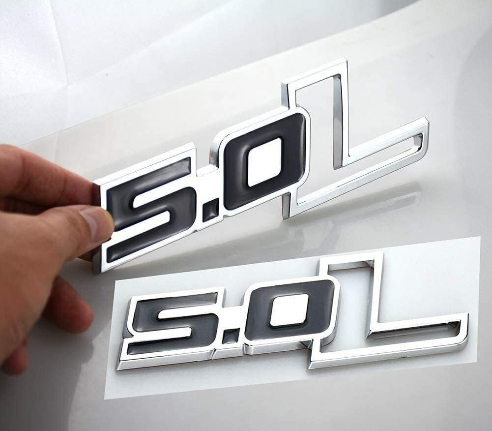 2Pack 5.0L Emblem 3D Badge Border Self Adhesive Sticker Decal Fender Engine Nameplate (Chrome Black)