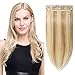 S-noilite Clip in Remy Human Hair Extension Clip in Hair Extensions 100% Real Human Hair Straight One Piece 5 Clips 3/4 FULL HEAD 24 Inch (60cm)-60g #18/613 Ash Blonde/Bleach Blonde