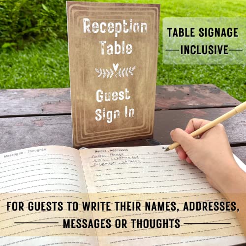 Rustic Guest Book For Wedding, Funeral, Memorial | Guest Book For Funeral Hardcover | Guestbook For Sign In, Celebration Of Life Memorial Service | Guest Sign Book With Memory Table Card Sign Included #TOP2