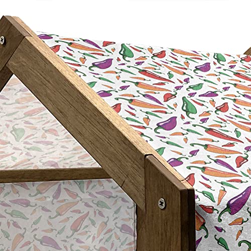 Ambesonne Peppers Wooden Pet House, Hot Chili Mexican Cusine In Cartoon Style Arrangement Of Vegetables Kitchen Graphic, Indoor & Outdoor Portable Dog Kennel With Pillow And Cover, Large, Multicolor #TOP4