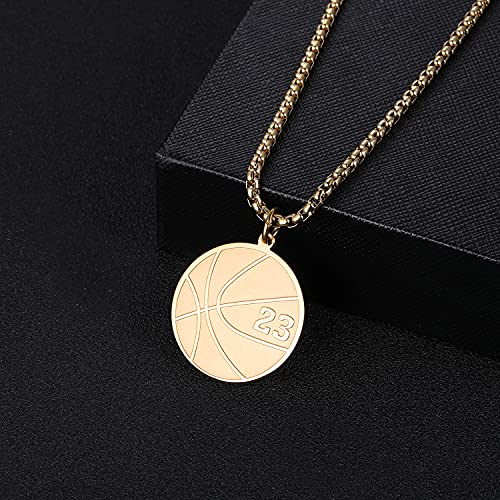 Collar de baloncesto de acero inoxidable chapado en oro con colgante de número para niños 3