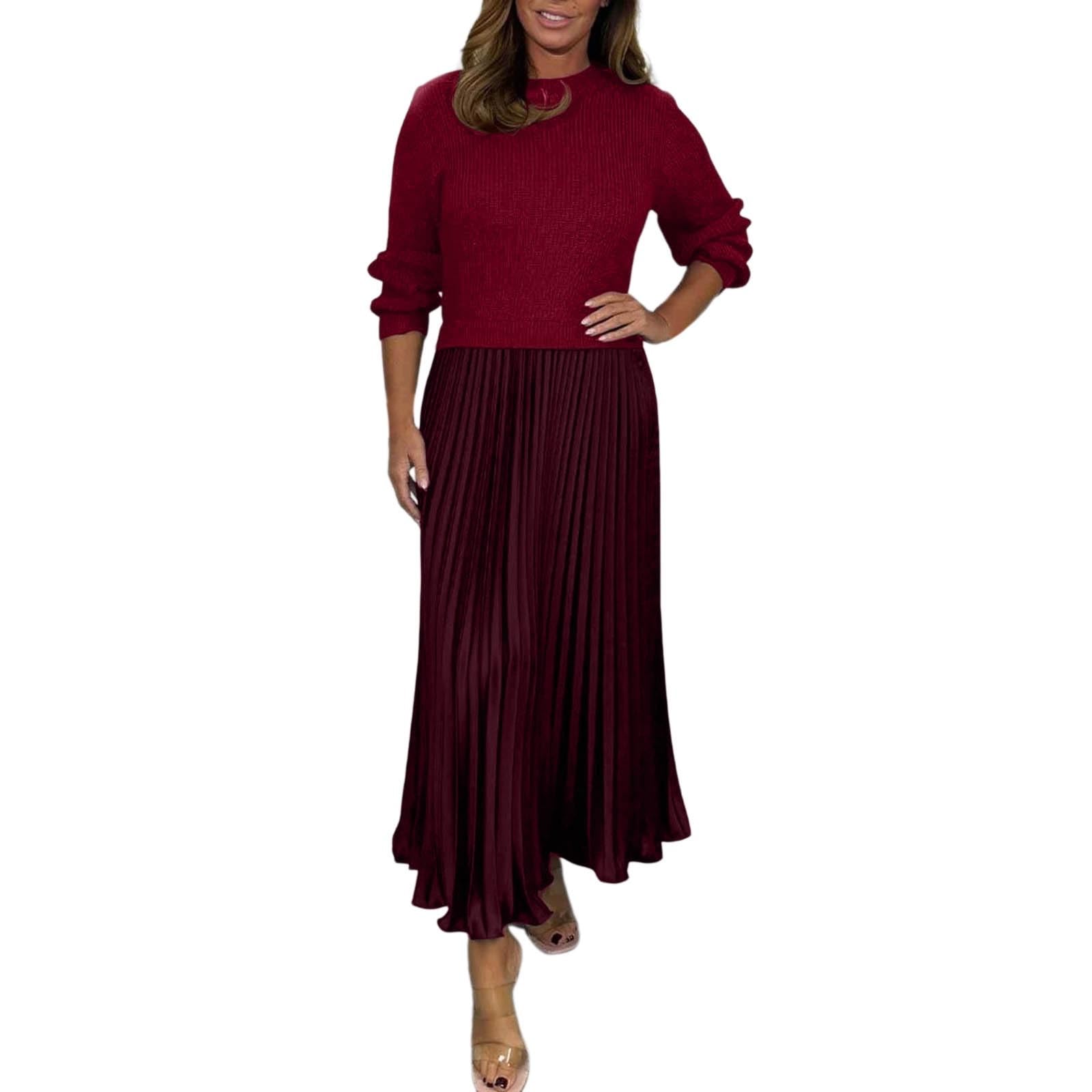 Nuevo Vestido de Invierno para Mujer con Cuello Redondo, Tiras y Pliegues