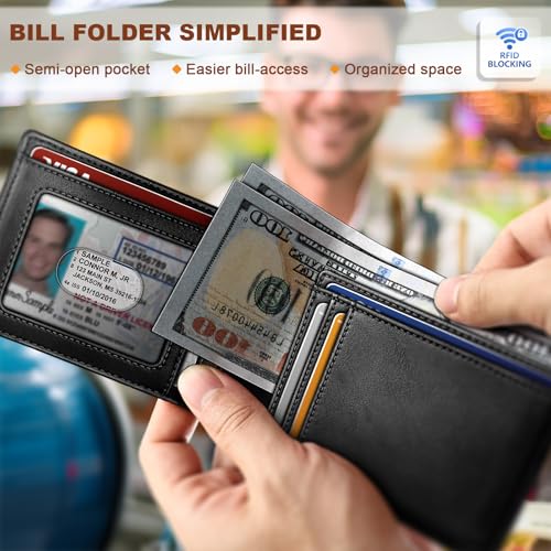 KEMISANT Men Wallet, Leather Wallet Slim Front Pocket Card Holder Money Clip 11Cards-Magnetic Closure4