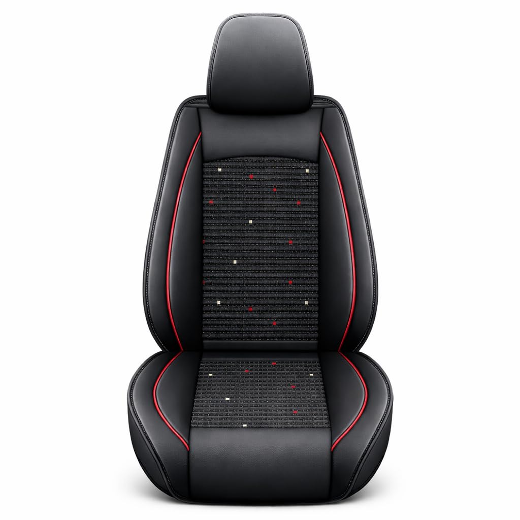 BXIUJHDZ 5 Seat Car Seat Covers Full Set for Alfa Romeo 159 Sportwagon (939B) 159 Sportwagon Q4 (939B), Cooling Ice Silk Breathable Waterproof Leather Seat Protector,Black/Red - Standard