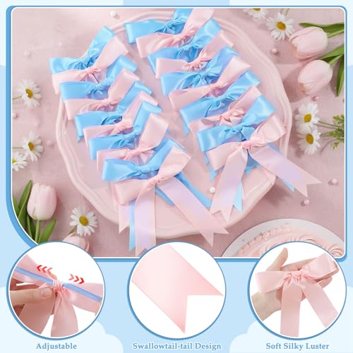 Image of NatNarr 2 Pcs Gender Reveal Party Decor, Pink and Blue Garland Banner Satin Ribbon Party Decorations Pre-Strung Bow Decor Banner for Baby Shower Wedding Birthday Parties