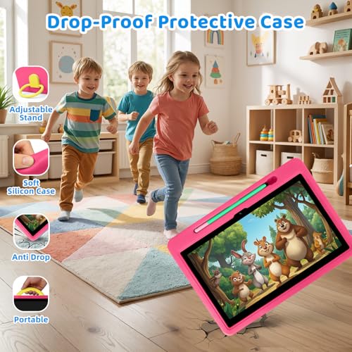 Image of 2026 Upgraded Android 16 Kids Tablet, 10 inch Tablet for Kids with 20GB RAM 64GB ROM 1TB Expand, 6000 mAh Battery, Parental Control, UKIDOZ Kids Space, Widevine L1 HD, Protective Case Pen(Pink)