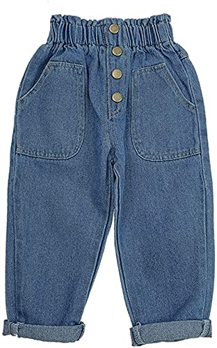 AXYRXWR Little Girls Elastic Waist Denim Jeans/Toddler Newborn Baby Boys Girls Causal Elastic Waist Destroyed Jeans Pants (Blue, 18-24 Months)