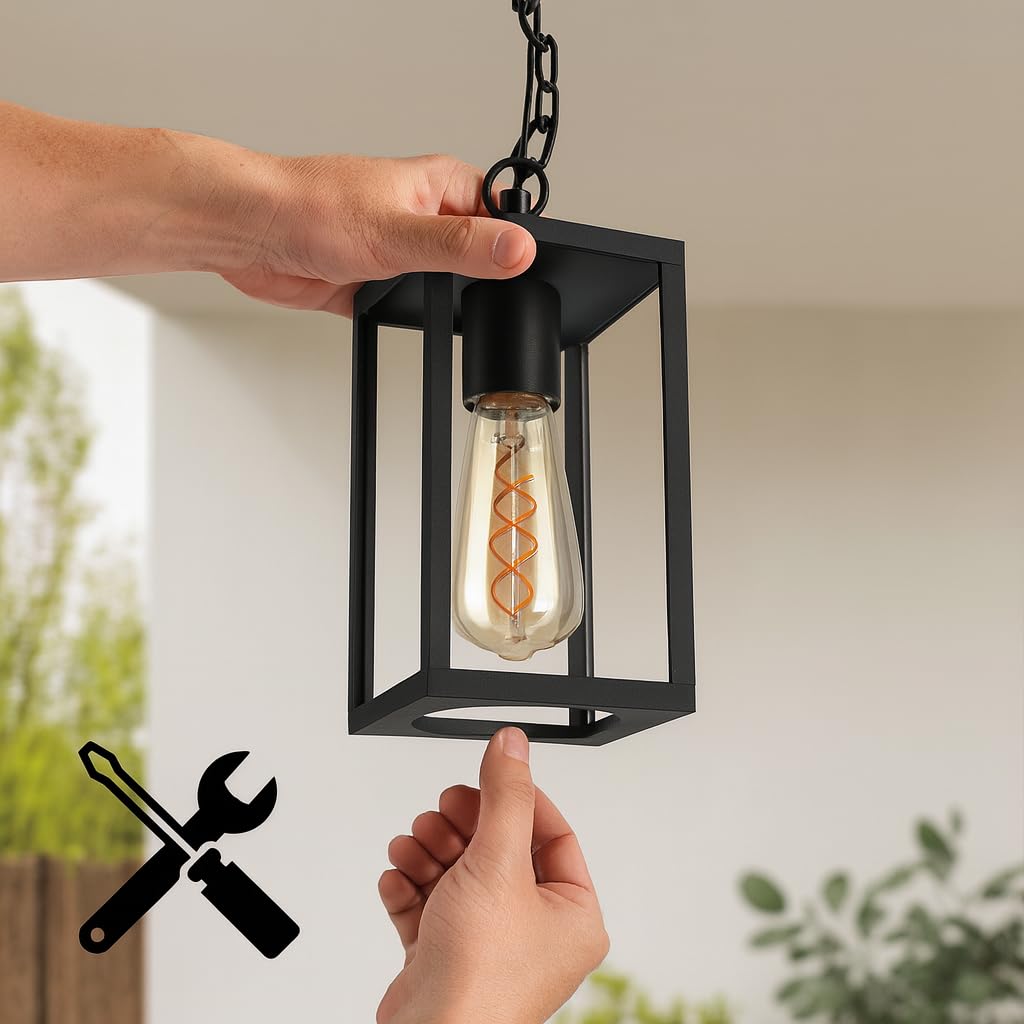M Ledme - Plafoniera LED da esterno serie Ducte, attacco E27, impermeabile IP44, finitura nera. Ideale per giardini, terrazze, ingressi e portici (lampadina non inclusa)