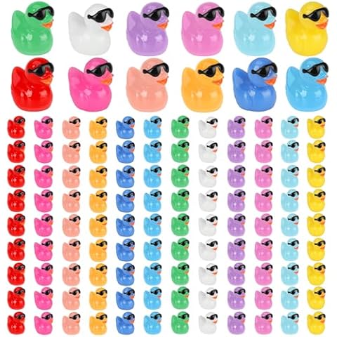 Fuyamp 120Pcs Colorful Mini Resin Ducks with Sunglasses Tiny Yellow Ducks Bulk Small Duck Figures Miniature Dollhouse Ornament DIY Charms for Landscape Aquarium Micro Fairy Garden Decor Cover