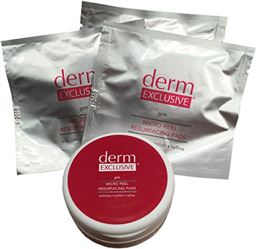 Derm Exclusive Micro Peel Resurfacing Pads-3 Packs of 15 Count Pads + Storage Container (45 pads total)
