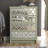 Galano Iris - Cómoda de 4 cajones, Armario Moderno con 4 cajones espejados, organizadores y Almacenamiento para Dormitorio, Consola para Entrada, Pasillo o Sala de Estar, Color Verde Salvia