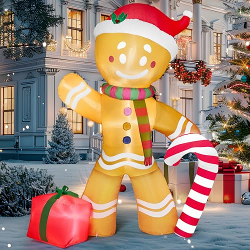 Joiedomi 8 FT Christmas Inflatable Gingerbread Man with Candy Cane, Blow Up Inflatable Yard Decoration with Build-in LEDs for Xams, Party, Outdoor, Yard, Garden, Lawn Décor