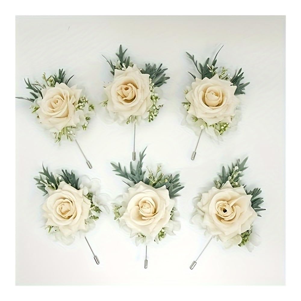 Fioriera da polso con rose e fiore all'occhiello per sposa, damigella d'onore, uomo, sposo, accessori, decorazioni per abiti da ballo (champagne) bianco