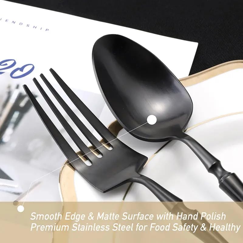 Image of aDai Mirror Finish 40-Piece Korean Vintage Style Flatware Set with Gift Box | Dishwasher Safe Stainless Steel Cutlery for Home, Restaurant & Gifting (Black)