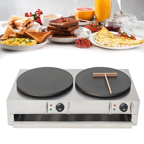 LIULIQ Crepera Eléctrica Comercial, Máquina para Hacer Panqueques con Temperatura Ajustable Y Sartén Doble. Temperatura Ajustable De 50 a 300 ℃ para Cocinas, Restaurantes Y Otros Lugares Similares