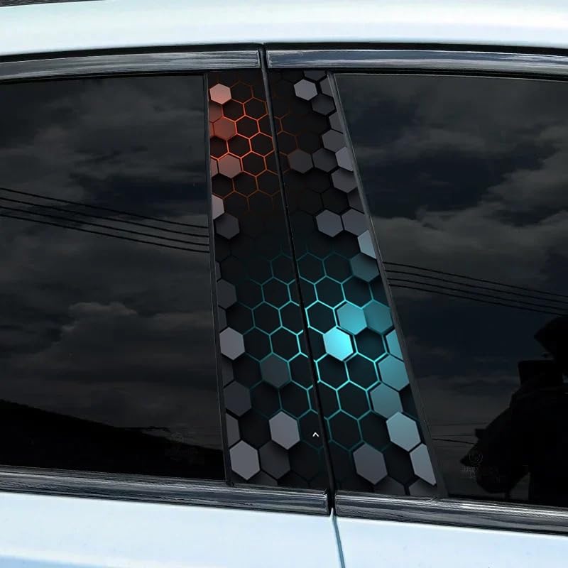 Image of JSCARLIFE Skull Car B-Pillar Sticker, HD Printed PVC Waterproof Car Decals, Car Stickers Vinyl Self-Adhesive Side Strip Decal Cool Stickers (Honeycomb Style 3)
