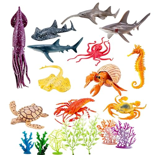 Sea Animal Toy Set - 21pcs Marine Life Figurines, Realistic OceanAnimal Figures for Kids Learning Play, Bath Pool Beach Aquarium