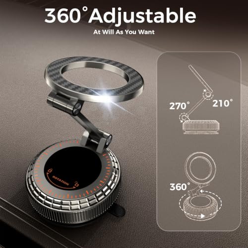 Image of Metal Magnetic Car Phone Holder, 360 Adjustable Magsafe Car Phone Mount, Vacuum Suction Cup Phone Holders for Your Car for iPhone 17-12 Pro Max Air Plus & Android (Carbon Fiber)