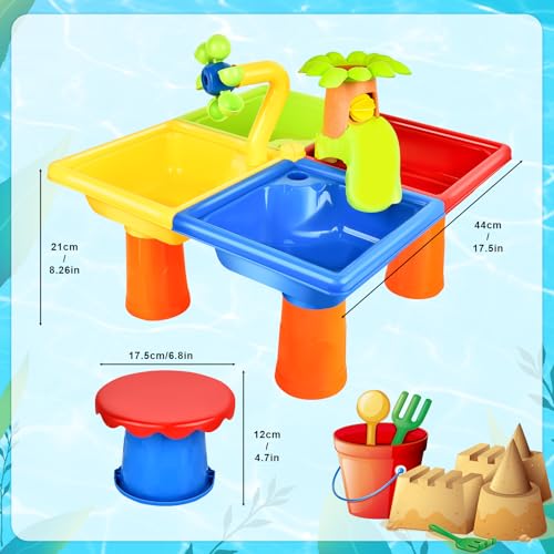 JONRRYIN 4 IN 1 Sand Wasserspieltisch, Wassertisch Strandspielzeug, Matschtisch Strandtisch für Kinder, Sandkastentisch Kinder, Wasser Outdoor Aktivität Sommer Sand Spielzeug für Mädchen Junge