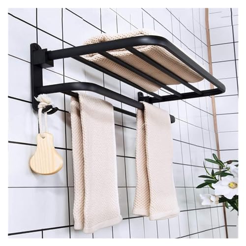 Porte-serviettes double mural noir pliable avec support de rangement de douche - 4