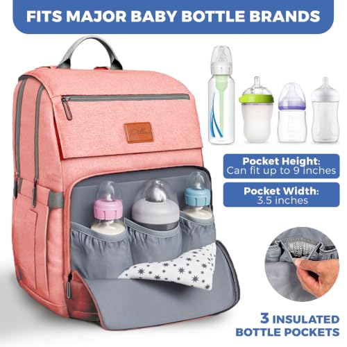 Image of PILLANI Baby Diaper Bag Backpack - Diaper Bags for Baby Girl - Baby Shower Gifts for Girls - Large Waterproof Diaper Backpack - Pink Diaper Bag & Cute Baby Bags for Girls w /Portable Changing Pad, Pink