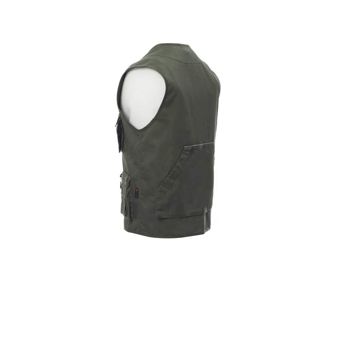 PAYPER Pocket Gilet Estivo Unisex da Uomo Donna Misto Poliestere Multitasche Chiusura Zip Reversibile Bande Reflex Pesca Caccia Lavoro Verde Militare