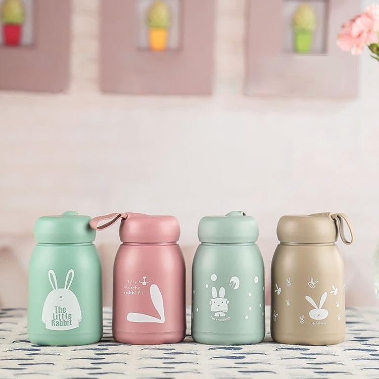 Image of Rabbit bottle 330 ML Glass Water Bottle Set of 2 for Kids | Cute Rabbit Design Reusable Juice Bottle| BPA Free | Leakproof | Coffee Tea Milk Water Bottle(PACK OF-2)