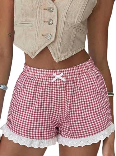 Image of Boxer Shorts for Women Pajama Gingham Shorts Casual Lounge Sleep Plaid Y2K Beach Bottoms for 2026 Summer