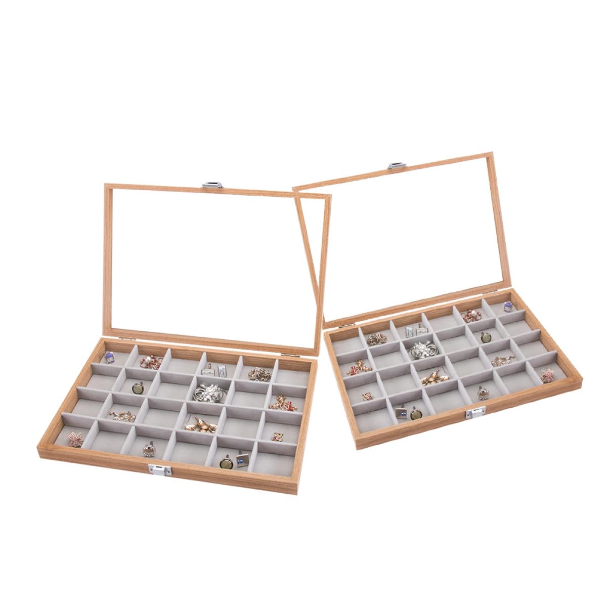 Caja de Almacenamiento de Joyas Organizador Multifunción Rejillas y Ventana Transparente para Pendientes, Anillos y Collares, Adecuado para Viaje y Exhibición en Mostrador
