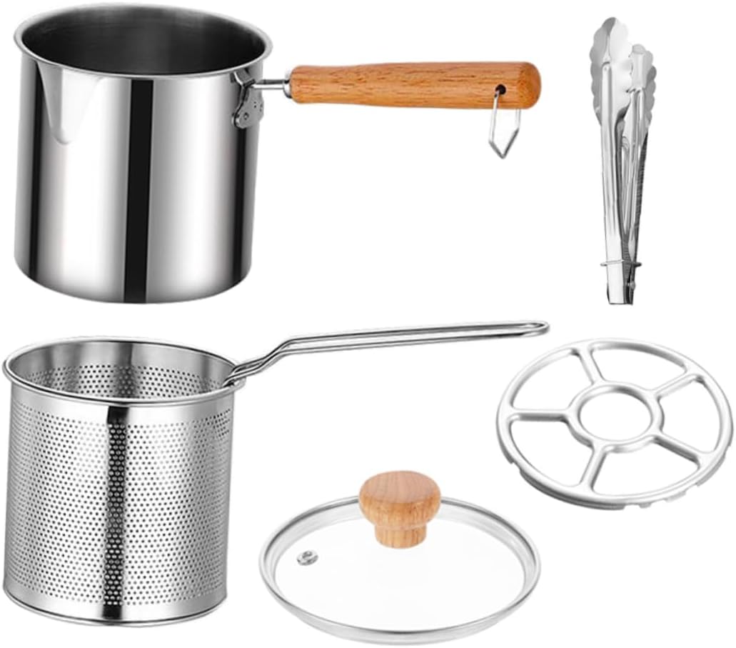 Hemobllo 1set Stainless Steel Deep Fryer Pot Fryer Basket Strainer Lid Lightweight Easy to Clean for Home Cooking Breakfast Preparation
