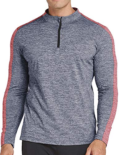 JINIDU Men's Long Sleeve Active 1/4 Zip T Shirt Quick Dry Sports Tops Cycling Jersey Running Training Gym Pullover (S, 1-Navy Blue)